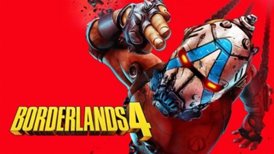 Personaje de Borderlands 4 sobre un fondo rojo con el logotipo amarillo de Borderlands 4