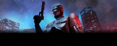 RoboCop: Rogue City key art showing RoboCop standing tall while holding a gun.
