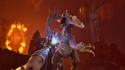 The Elder Scrolls IV: Oblivion Remastered screenshot showing the character using magic against a reptilian foe