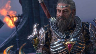 Baldur's Gate 3 - Istantanea della schermata con un uomo barbuto e armato davanti a una lanterna