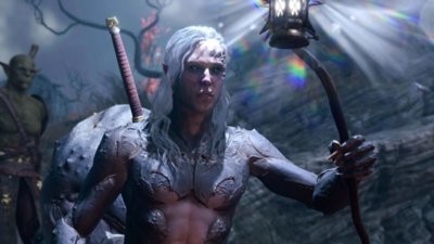 Baldur's Gate 3 - Istantanea della schermata che mostra un mago con un bastone e un orco sullo sfondo