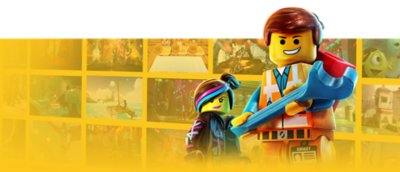 عمل فني يحمل العلامة التجارية لـPS Plus ويعرض صورة فنية رئيسية من Lego Movie