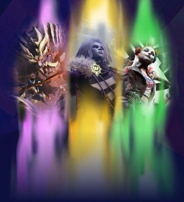 Grafika przedstawiająca baner najlepszych strzelanek z łupami, w tym Legion Samobójców: Śmierć Lidze Sprawiedliwości, Monster Hunter Rise i Destiny 2