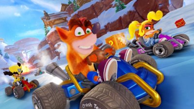 Crash Team Racing: Nitro-Fuelled screenshot showing Crash racing against familiar series characters