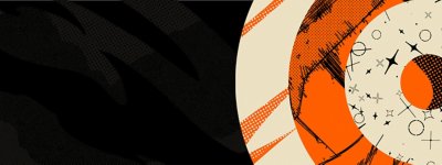 Grafica di sfondo di Crunchyroll con i colori grigio, nero e arancione di Crunchyroll.