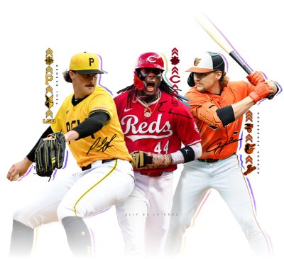 MLB The Show 25 key art showing three players