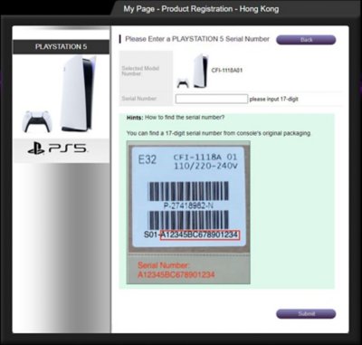 Please Select a playstation5 serial number