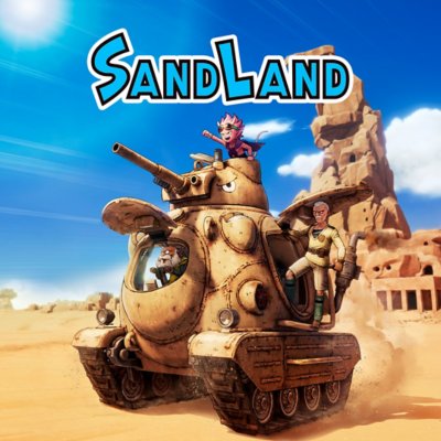 Arte de tienda de Sand Land que muestra personajes preparándose para pelear.