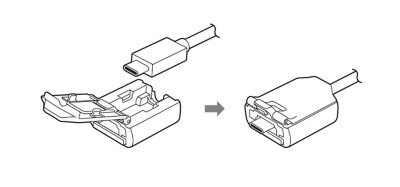 تم وضع كبل USB Type-C المقدّم في واقي الموصّل وتم إغلاق غطاء الواقي.