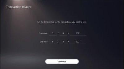 Ecranul Istoric tranzacții din PS5
