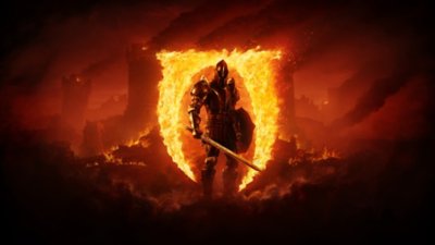 The Elder Scrolls IV: Oblivion Remastered art showing an armoured knight before a flaming portal