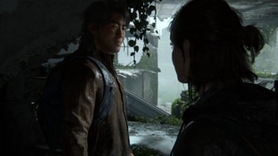 Captura de pantalla de The Last of Us Parte II Remastered para PC que muestra a Jesse hablando con Ellie.