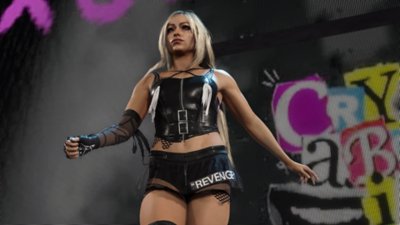 WWE 2K25 screenshot showing Liv Morgan making an entrance